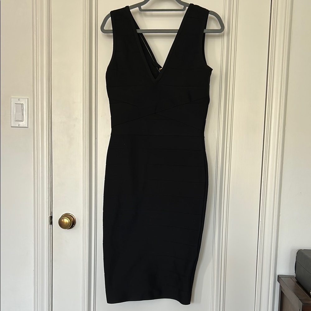 Bebe Black V-Neck Bandage Dress